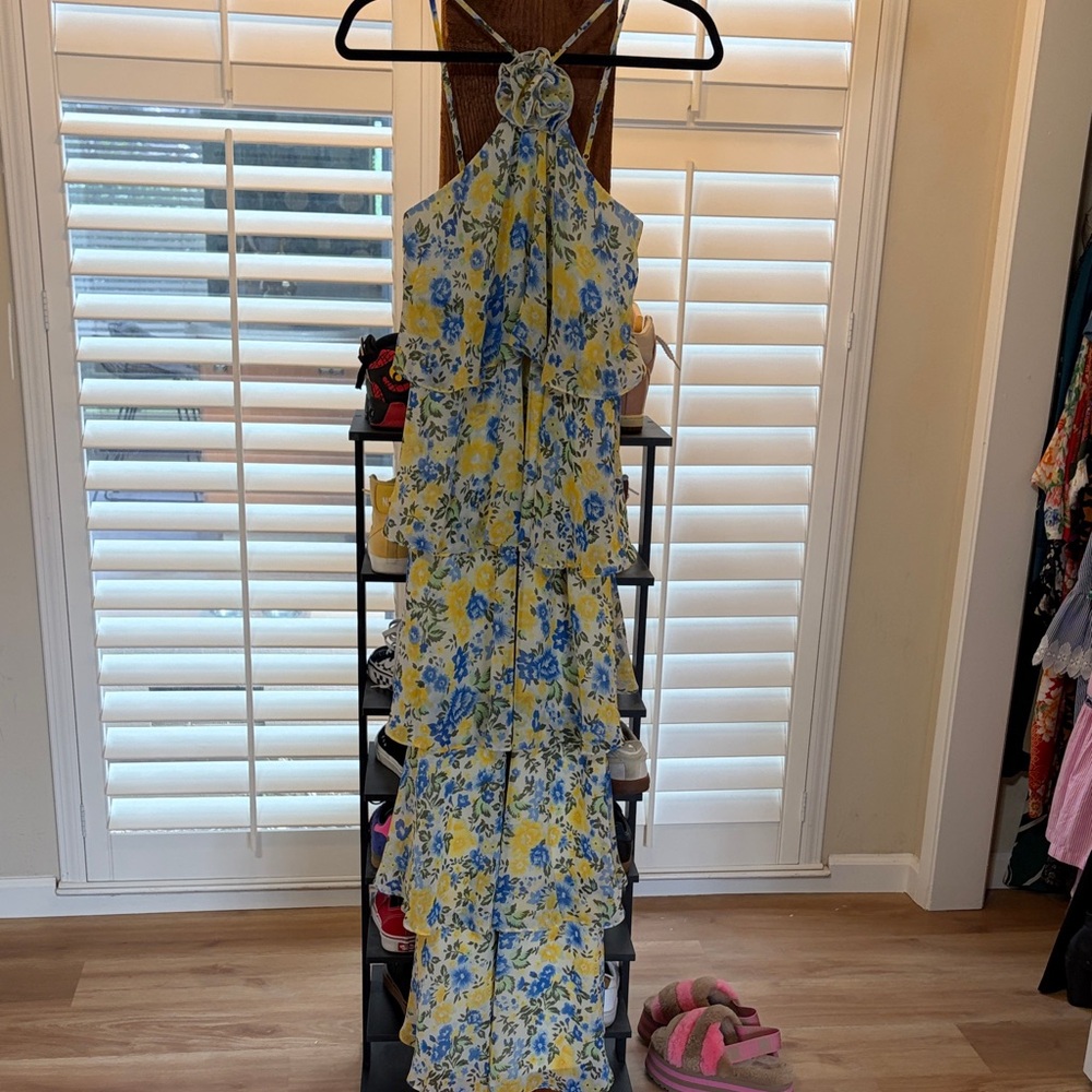 Vera Moda Floral Halter Neck Maxi Dress - Yellow and Blue